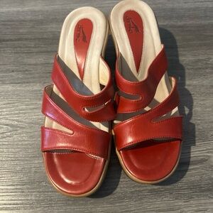 Dansko Red Leather Mules
